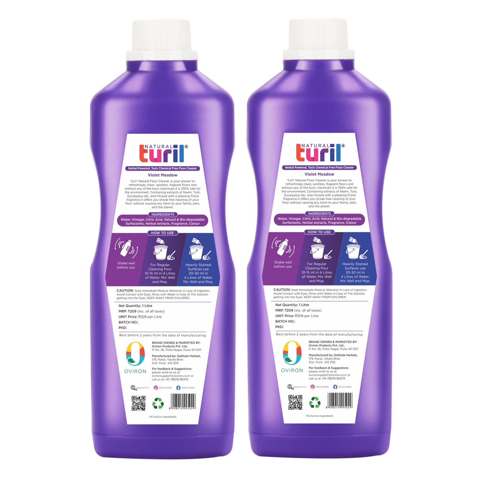 Turil® floor cleaner (Violet Meadow + Fresh Lemon) Combo -2 X 1L | Streak Free Cleaning | Skin Irritants Free | Natural & Safe Ingredients - Image 2