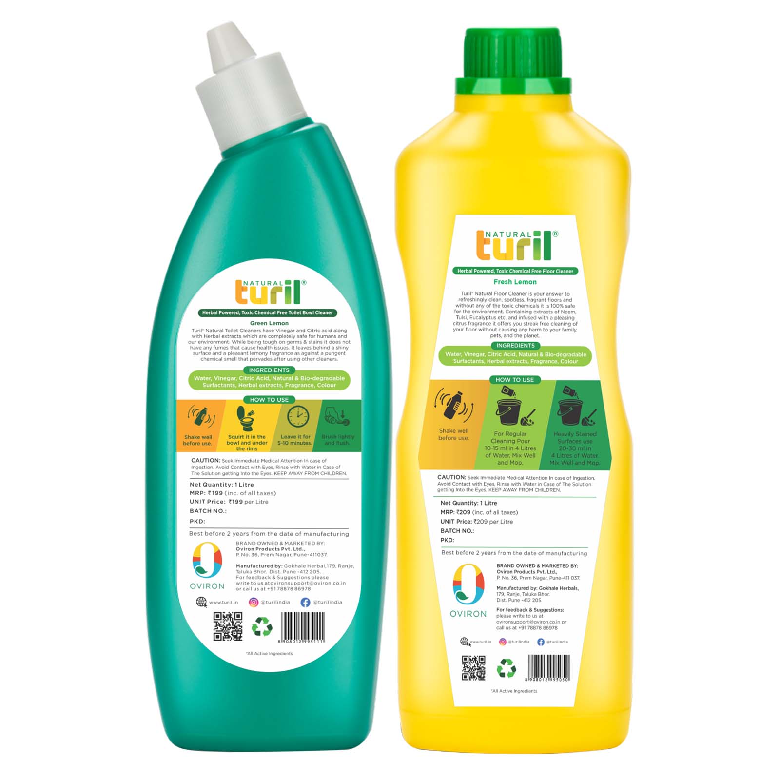 Turil Toilet Cleaner (Green Lemon) & Floor Cleaner (Fresh Lemon) Combo - 2 x 1L | Biodegradable | Fast Destaining | Limescale & Hard Water Stain Remover | Safe for Skin, Pets & Environment - Image 2