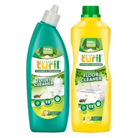 Turil Toilet Cleaner (Green Lemon) & Floor Cleaner (Fresh Lemon) Combo - 2 x 1L | Biodegradable | Fast Destaining | Limescale & Hard Water Stain Remover | Safe for Skin, Pets & Environment
