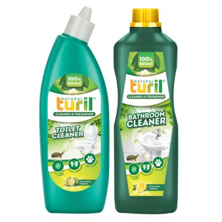 Turil Toilet Cleaner (Green Lemon) 1L & Bathroom Cleaner (Zesty Lemon) 1L Combo | Biodegradable | Removes Hard Water Stains & Limescale | 0% Harmful Fumes | Pet & Child Safe | Long-Lasting Freshness