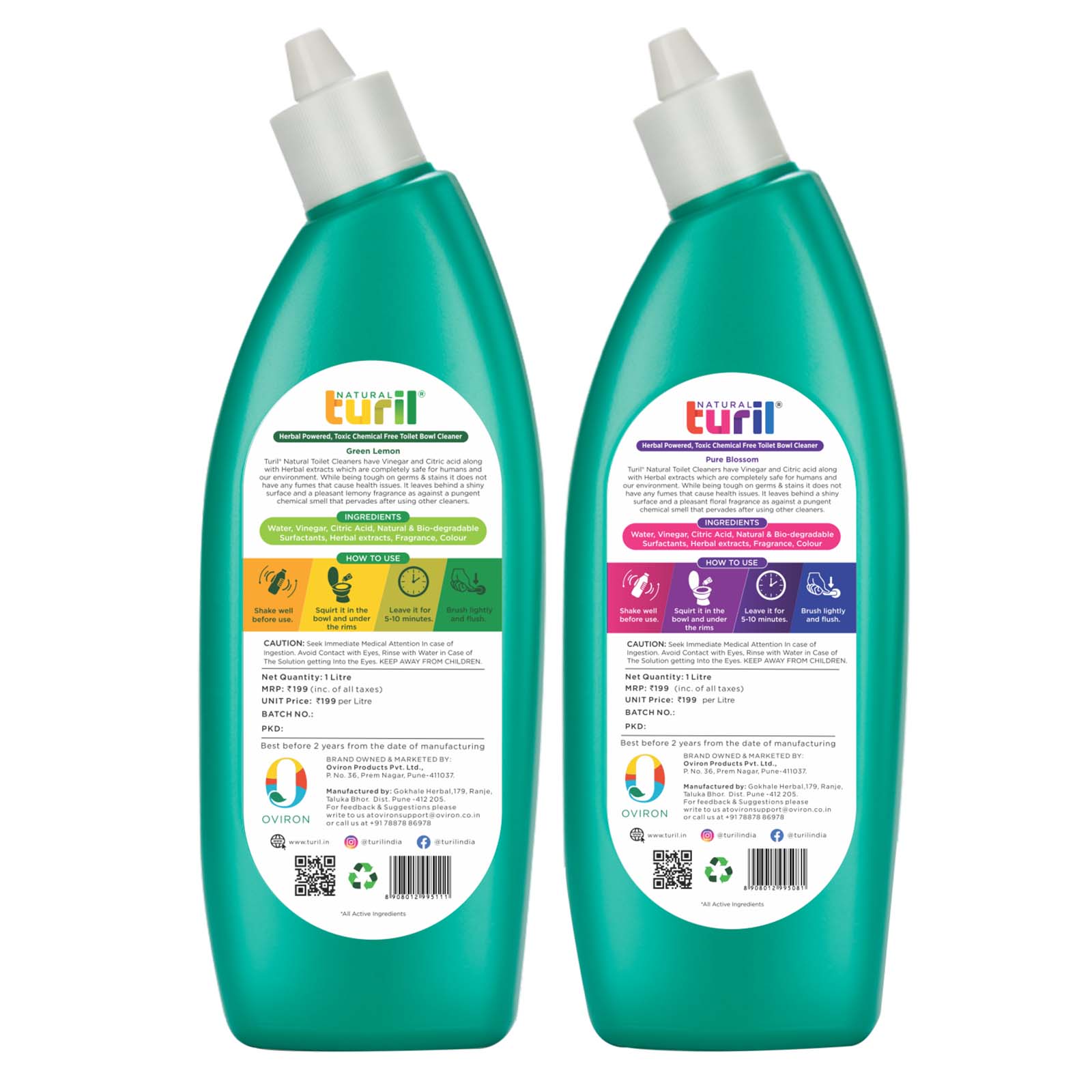 Turil® Toilet Cleaner (Green Lemon + Pure Blossom) Combo - 2 X 1L | Eco-Friendly | Zero Toxic Fumes - Image 2