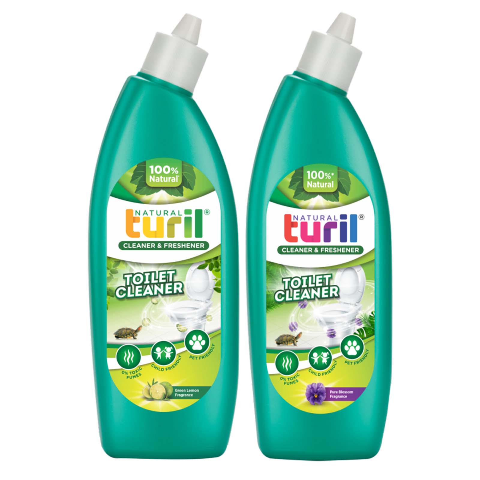 Turil® Toilet Cleaner (Green Lemon + Pure Blossom) Combo - 2 X 1L | Eco-Friendly | Zero Toxic Fumes