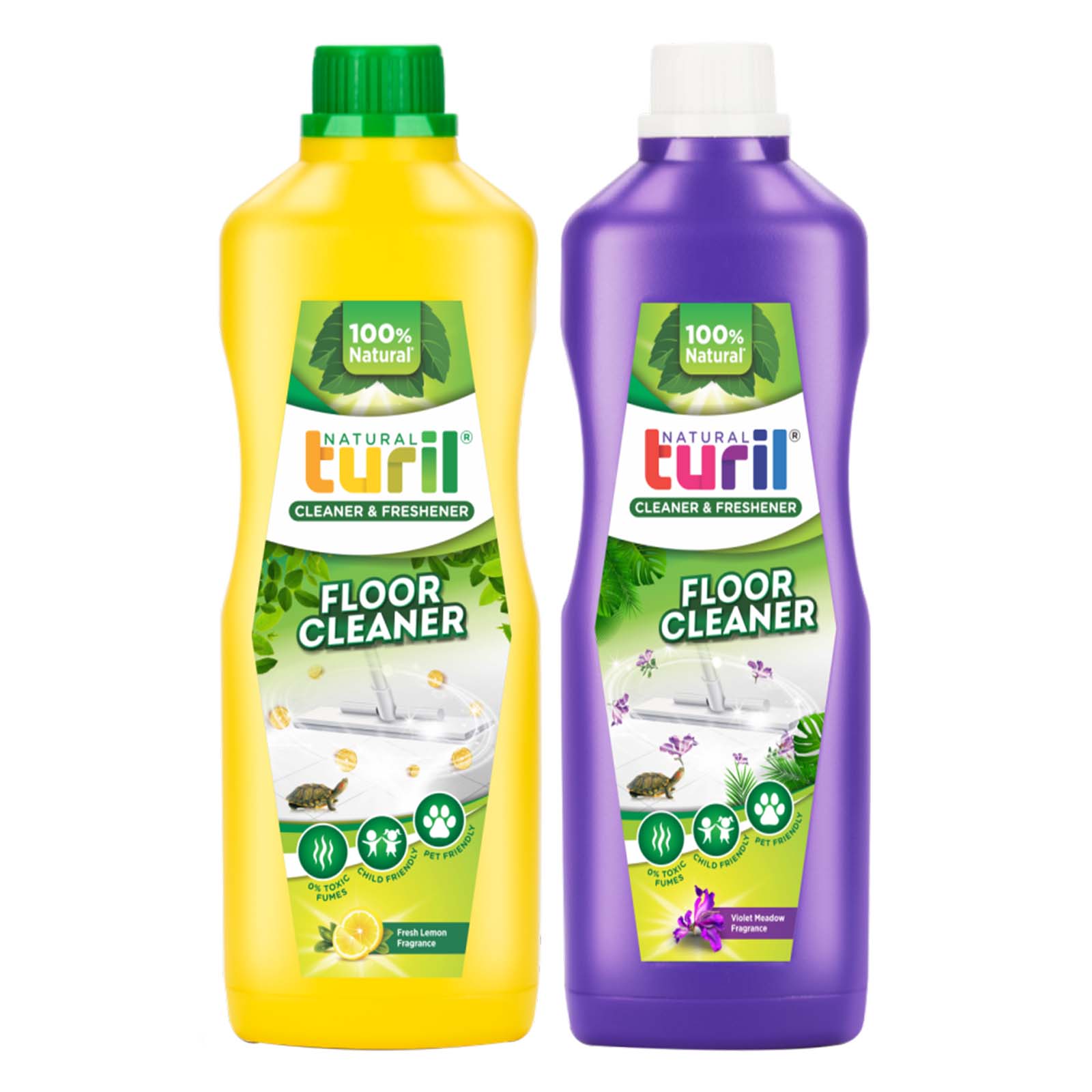 Turil® floor cleaner (Violet Meadow + Fresh Lemon) Combo -2 X 1L | Streak Free Cleaning | Skin Irritants Free | Natural & Safe Ingredients